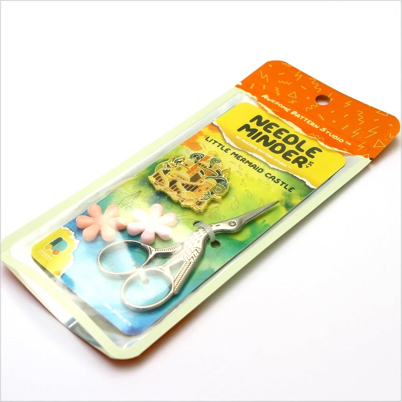 Awesome Pattern Studio Needle Minder Set - Little Mermaid Castle Magnetic Needle Minder + 2 Needle Threaders + Crane Scissors. Enamel Pin for Cross Stitch, Embroidery and Craft - Image 5